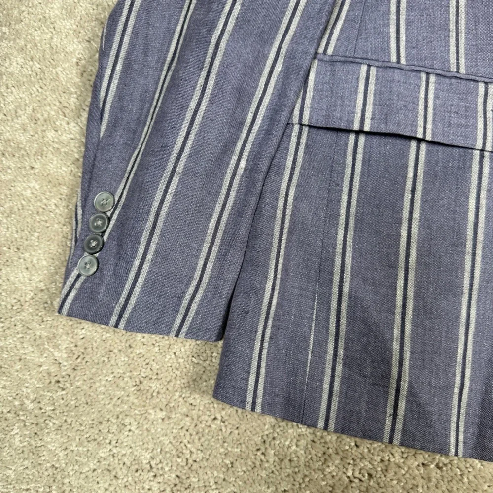 Lauren Ralph Lauren Men's 38R Blue White Striped 100% Linen Blazer Sport Coat